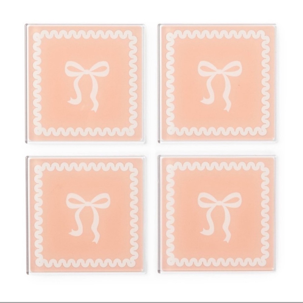 Target Bullseye Coquette Pink & White Bow Coasters, New, 4 pack